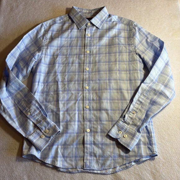 UNTUCKit Pinord Men's Medium Slim Fit Blue Plaid Long Sleeve Button Down Shirt - Picture 2 of 9